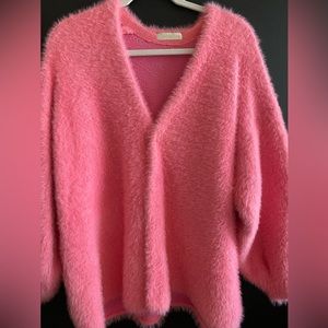 Vita Grace pink fuzzy sweater (one size) fits like an oversized large at FP